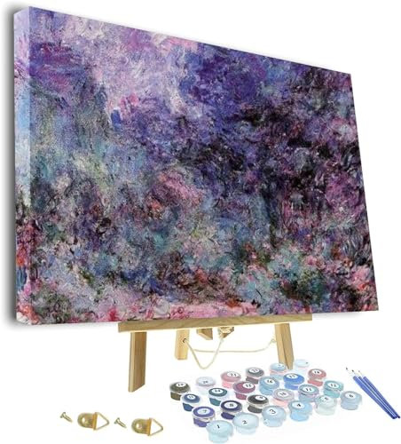 Peinture par numéro pour adultes, la maison vue du jardin de roses par Claude Monet encadrée et chevalet, kits de peinture par numéro pour adultes pour débutants sur toile,