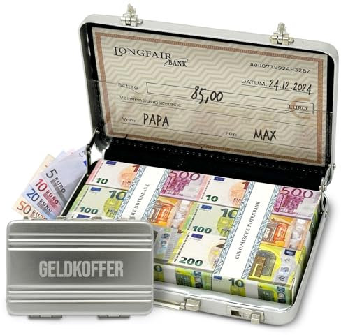 Geldgeschenk | Geldkoffer aus Aluminium in Miniaturformat zum Verschenken von Geld | Geschenkbox mit Geldversteck und Grußkarte
