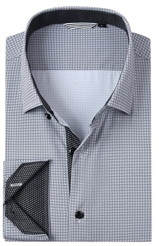Alex Vando Classic Button Down Shirt for Men, Black Square 82, CH