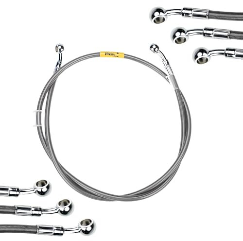 Tubo freno idraulico universale per moto, colore argento, 400-2400 mm, 28°-28°, 10 mm, raccordi fissi in acciaio inox, tubo intrecciato per moto, ATV, moto da cross e corridori da strada (1200mm)