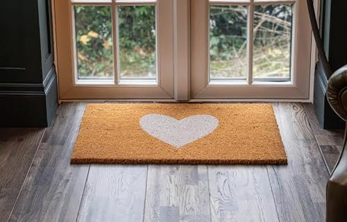 FloorPro Printed Love Heart Novelty Door Mat Indoor/Sheltered Outdoor Use 45cm x 75cm Natural Coir Welcome Mat - Decorative Print