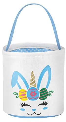Cesta de Pascua para Niños, Cesta de Pascua Unicornio con Asa Reutilizables Conjunto de Canastas para la Caza de Huevos de Pascua, Cestas de Regalo Fiesta de Pascua para Niños