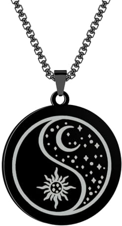 GZHENGZG Herren Halskette, Damenschmuck Gravierte Mond Anhänger Halskette für Frauen Männer Ying Yang Charm Kette Paare Passender Schmuck Geschenk Geschenk