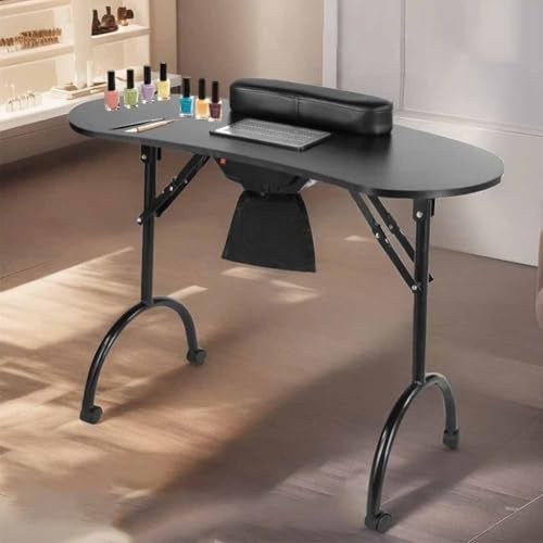PP-Vic Foldable Manicure Table, Manicure Table with Dust Collector, Professional Salon Spa Manicure Table, Mobile Portable Manicure Table, Manicure Equipment,Black