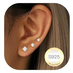 RAJPUTANA 3 Paare Kleine Ohrringe Sterling Silber für Damen Set Hypoallergen 14K Gold Ohrstecker Zartes CZ Stern Punkt Herz Ohrstecker Ohrringe 925 Silber Set Schmuck Geschenke