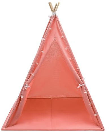Tipi Zelt für Kinder Indoor, 120x120x140 cm Kinderzelt mit Matte, Lichterkette, Spielzelt für Mädchen und Jungen, Rosa