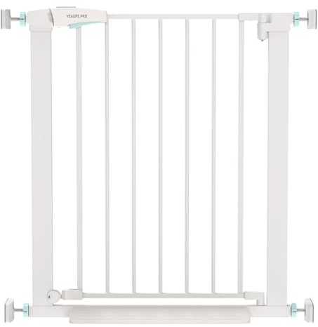 YEAUPE PRO Barrera de Seguridad Niños Escalera, 75-78CM, Blanco | Valla de Seguridad Infantil, Puerta de Seguridad para Bebé y Perros, Apertura Una Mano, Doble Bloqueo, Uso en Interiores
