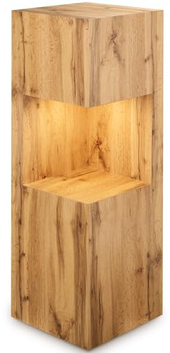 STEMA Seyfried Beleuchtete Dekosäule – LED-Nische mit Akku-Lampe & Fernbedienung – Blumensäule, Pflanzenhocker, Blumenständer Holz/Pflanzenständer Holz, (Eiche, Beleuchtete Innensäule 100x33x33 cm)