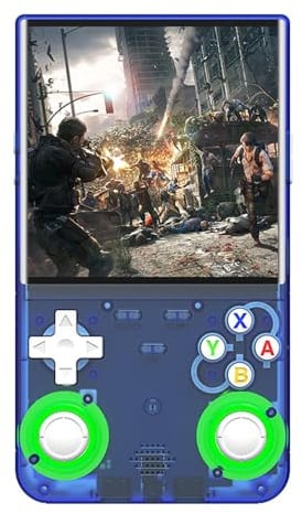 Console di Gioco Portatile R36 Ultra Retro, Schermo HD da 129,5 mm, 128GB di Memoria, Macchina da Gioco Portatile con Multi Emulatore, Viola e Arancione (Blu)
