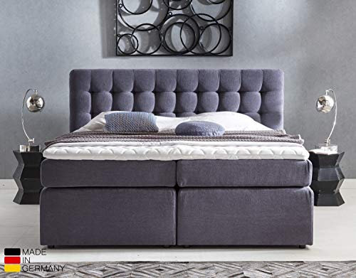 Furniture for Friends Doluna Premium Perris Boxspringbett 160x200 cm Anthrazit Uni Härtegrad H2 I mit hochwertigen Tonnen-Taschenfederkern Matratzen & Viskose-Topper I Made IN Germany