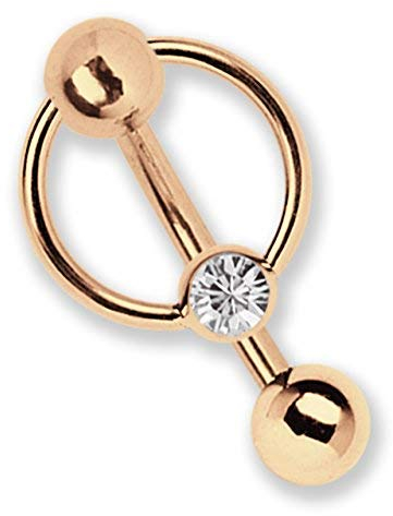 Modern Nature Piercing-Schmuck Intimpiercing oder Bauchpiercing Banane Rose Gold beschichtet in 1,6 x 14 mm mit 5 mm Lochkugel und BCR,klar