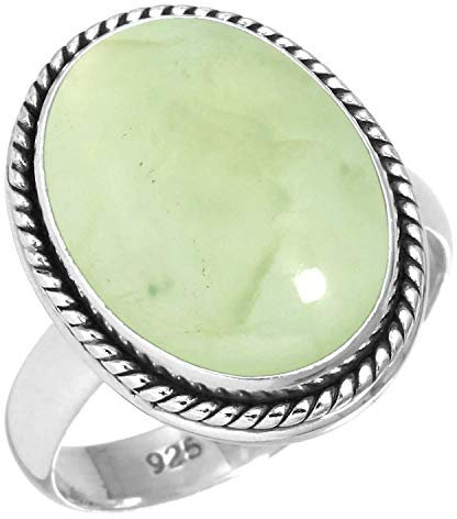 Jeweloporium Grün Natürlich Prehnit 925 Silber Ringe für Frauen Edelstein viktorianisch Silber Ringe Größe 54(17.2) Halloween Geschenk Handgefertigt Schmuck