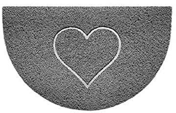 Nicoman Embossed Halfmoon Half Circle Door Mat Dirt-Trapper Jet-Washable Doormat 70x44cm (Grey, HEART Shape) - Use Indoor or Sheltered Outdoor
