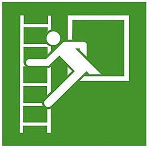 Aufkleber Rettungszeichen „Notausstieg mit Fluchtleiter“ Symbol Folie nach ISO 7010 Grün (E016) | 20x20 cm Made in Germany