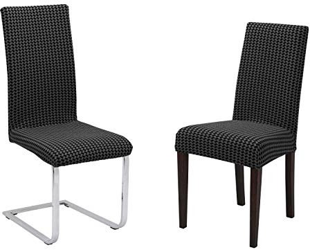 BEAUTEX 2er Set Stuhlhussen, elastische Stretch Hussen Bi-Elastic, Motiv und Farbe wählbar (Motiv Antonella, Farbe Grau)