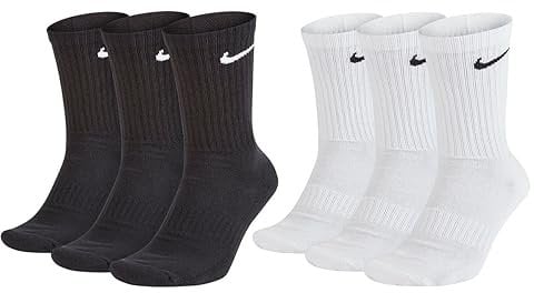 Nike 8 Paar Herren Damen Socken Lang Weiß oder Schwarz oder Weiß Grau Schwarz Set Paket Bundle, Farbe:Schwarz, Größe:42-46