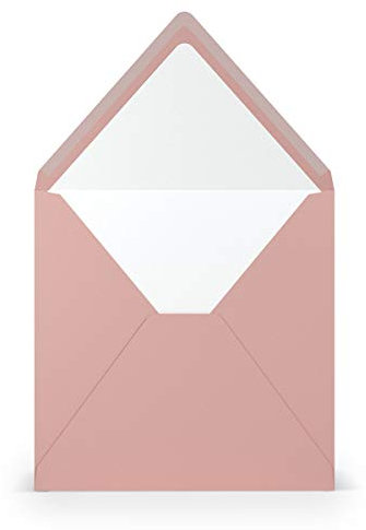 PAPERADO 50 Briefumschläge quadratisch Rose gerippt Alt-Rosa - 100 g/m² Kuvert Ohne Fenster 16,4 x 16,4 cm - Hochzeits Umschläge mit Nassklebung spitzer Klappe