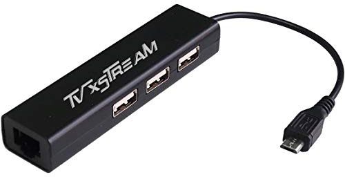 TV xStream Adaptador LAN Ethernet con 3 Puertos USB y Alimentación Micro USB para Dispositivos de Transmisión de TV, Stick de 2ª Generación, 3ª Generación 4K