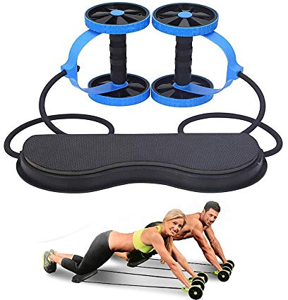 LJJ Bauchtrainer Roller AB Rad Rolle Dehnen Mit Zugseil Für Die Übung Zum Karosserie Fitness Für Haushaltsgebrauch Fitnessstudio Innen,Blue