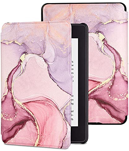 MOKASE Hülle Kompatibel mit 6 Kindle Paperwhite (Fit 2012,2013,2015,2016 Version) Modellnummer: EY21 / DP75SDI, Synthetik Leder Hart Schutz Fall mit Intelligente Schlaf/Aufwach Funktion, Pink Marble