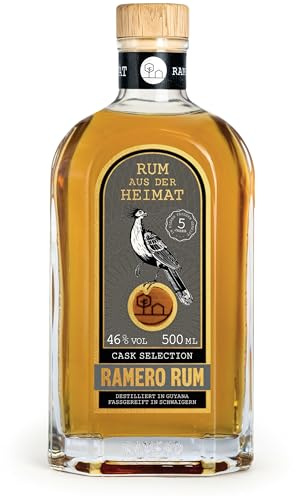 RAMERO Rum Cask Selection Rum 6 Jahre gereift, mild & aromatisch mit Vanille-Karamell & Eichen-Noten aus Deutschland, 46% Vol., preisgekrönt beim World Spirits Award 2022