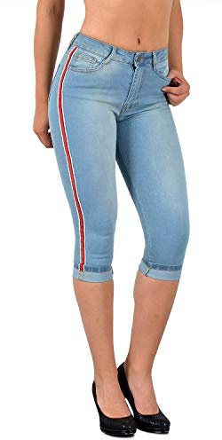 ESRA Damen Capri Hose Damen High Waist Caprihose Kurze Jeans Hose hoher Bund bis Übergröße C21