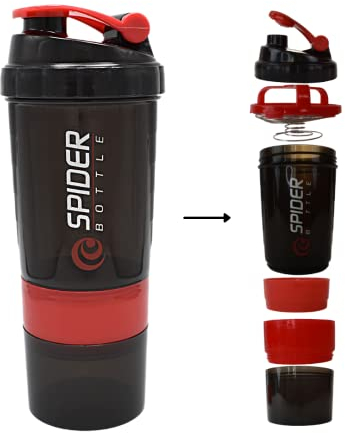 Shaker à protéines avec compartiment poudre - 500 ml main fonction de mélange qualité supérieure tamis infusion Sans BPA Meilleur gym pour le fitness, Rouge