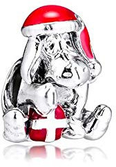 Damen Charm Roter Emaille Weihnachtsmütze Eeyore Winterkollektion 925 Sterling Silber Charms Perlen Für Mama Mädchen, Kompatibel Mit Allen Europäischen Armbändern
