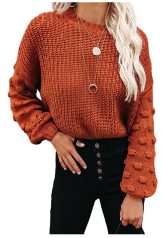 HEYPORK Damen Herbst Winter Warm Bequem Pullover Casual Mode Strickjacke Strickpullover Frauen Lange Ärmel Große Ärmel Kurze Persönlichkeit Mode Gestrickter Pullover