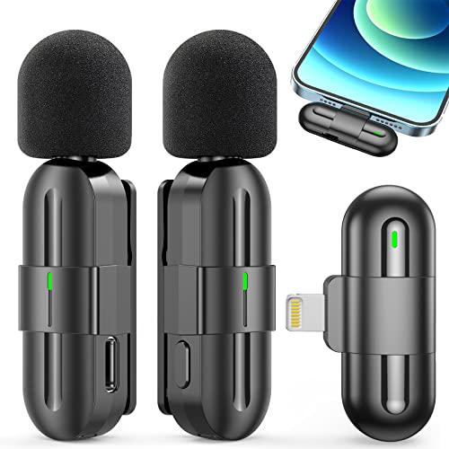 Lavalier Mikrofon Wireless für iPhone/iPad,Tragbare Plug & Play,2Pcs Mini Microphone mit Rauschunterdrückung,Ansteckmikrofon für Live Streaming,YouTube,TikTok,Vlog(2 in 1/iOS,Keine App erforderlich)