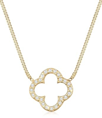 Elli Halskette Damen Kleeblatt Anhänger Elegant Glück mit Zirkonia | Kristallen 925 Silber Vergoldet