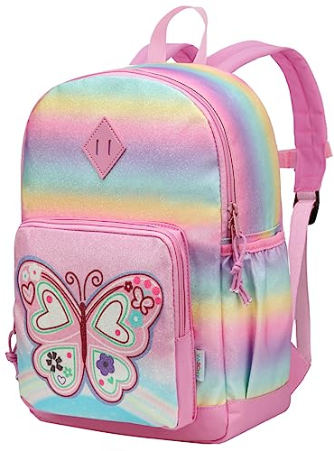 VASCHY Rucksack für Mädchen, 4-6 Jahre, Schulrucksack mit Seitentaschen und Brustgurt, Schmetterling, Einheitsgröße