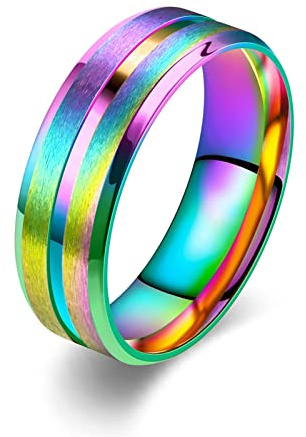 KnSam Schmuck Edelstahl Ring Vintage, 8MM Matt Eheringe, Bunt Partnerringe Verlobungsring, Ringe Größe57 (18.1)
