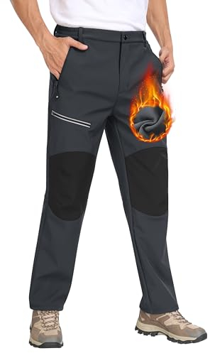 MoFiz Herren Wanderhose Warm Gefüttert Outdoorhose Wasserdicht Skihose Softshellhose Winddicht Arbeitshose für Winter A- Dunkelgrau EU 4XL