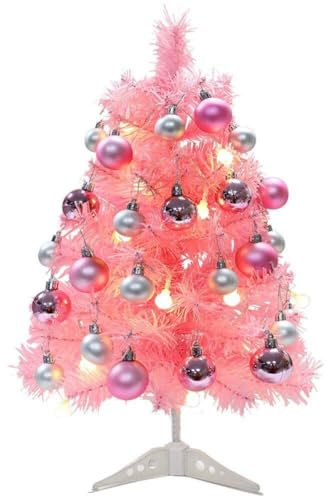 Luxylei Albero di Natale, Mini Albero di Natale Rosa Piccolo Albero di Natale Artificiale con a LED E Palline Glitterate Pino di Natale per Decorazioni Natalizie