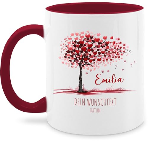 Tasse Tassen 325ml - Lebensbaum Geschenk Geburt I Geschenk Taufe I Taufgeschenk Kommunion I Geburtsdatum Konfirmation - 325 ml - Bordeauxrot - personalisierte konfirmationsgeschenke
