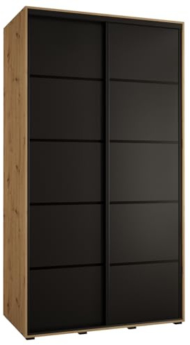 MEBLE KRYSPOL Davos 4 140 Schrank mit Zwei Schiebetüren für Schlafzimmer - Moderner Kleiderschrank mit Kleiderstange und Regalen - 235,2x140x60 cm - Artisan Schwarz Schwarz