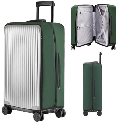 Veki Reise Kofferschutzhülle, Elastisch Kofferhülle mit Reißverschluss, Transparente Koffer Schutzhülle, Wasserdicht Koffer Abdeckungen, Staubdichte Kratzfeste Gepäck Cover (Dunkelgrün,30 Zoll)
