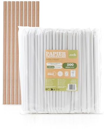 Mank Umweltfreundliche Papiertrinkhalme, Papphalme, Papierstrohhalme für Partys & Hochzeiten, in recycelbarem Folienbeutel, Strohhalme, (150, Naturbraun, einzeln gehüllt, Ø 8 mm / 23 cm)