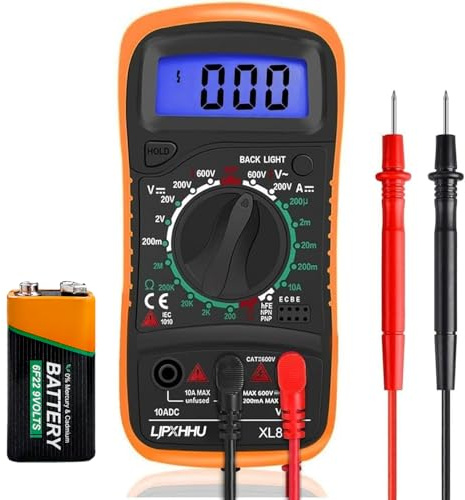 Digital Multimeter Voltmeter Battery Voltage Multi Tester Continuity Ohm Volt Amp DC AC Current Resistance Diodes 2000 Counts Electrical Test Meter with Leads Backlight LCD Display