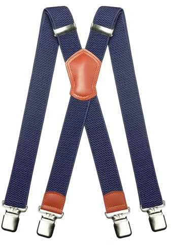JEMYGINS Herren Hosenträger Breit 3.8 cm mit Starken 4 Metall Clips Lang Einheitsgröße Einstellbar und Elastisch X Style für Männer und Damen Navy blau