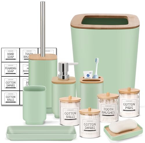 IMAVO Badezimmer-Zubehör-Set, grünes Badezimmer-Set, 11-teiliges Badezimmer-Zubehör-Set, Mülleimer für Badezimmerzubehör, Dekoration und Einweihungsgeschenke