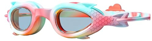 PORUPAEL Lunettes de natation sirène pour enfants avec protection UV et anti-buée sans fuite, lunettes de natation réglables pour enfants, garçons et filles de 3 à 16 ans