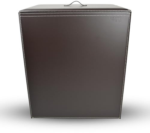 LIMAC Design PETER Wäschesammler aus Leder mit Baumwollinnensack, Wäschekorb mit Deckel, Wäschebox modern, Laundry Baskets für Waschküche, Hergestellt in Italien (dunkelbraun)