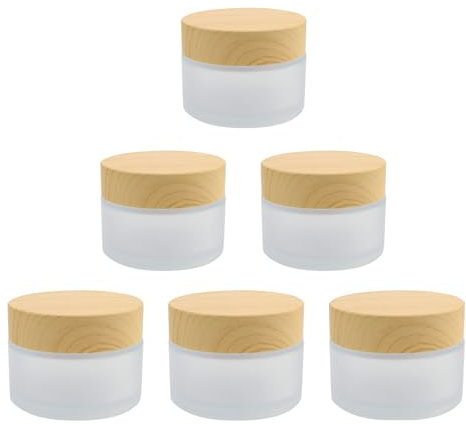LWLWA Creme Behälter 6 Stück, Kleine Gläser mit Deckel Holzmaserung, Mattiert Cremedosen zum Befüllen, Anti Rutsch Linie Flaschenboden, zur Aufbewahrung von Kosmetika, Cremes und Lotionen
