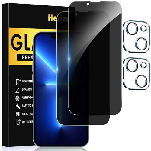 Herize [2+2 Pack] Privacy Screen Protector for iPhone 13 with Camera Lens Protector, 6.1 Inch Tempered Full Screen Glass Accessories, Anti-Spy, Bubble Free, Case Friendly