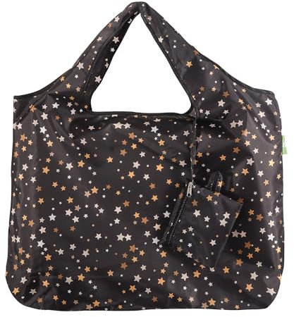 ECO CHIC Foldable Reusable Large Recycled Grocery Bags Lightweight Shopping Tote Bags with Storage Pouch (Twinkle Star)