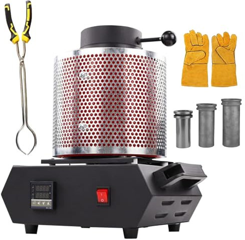 Four de fusion d'or, four de fusion électrique numérique 1600 W 2102 ℉ avec creuset en graphite 1 + 2 + 3 kg pour la fonte de ferraille, l'argent, le cuivre, le four de raffinage d'aluminium