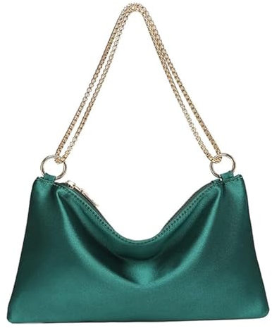 LQSCJS Umhängetasche Damen Handtasche, Satin Umhängetasche Tasche, Seide Umhängetasche Damen, Handtasche Vintage für Frauen Dating Reisen Party Einkaufe (Grün)