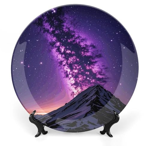 NONHAI 15,5 cm Knochenporzellan Dekoteller mit Präsentationsständer Keramik Dekoteller Lila Sternenkeramik Ornament Teller Keramik Speiseteller Basteln Dekorative Teller für Zuhause